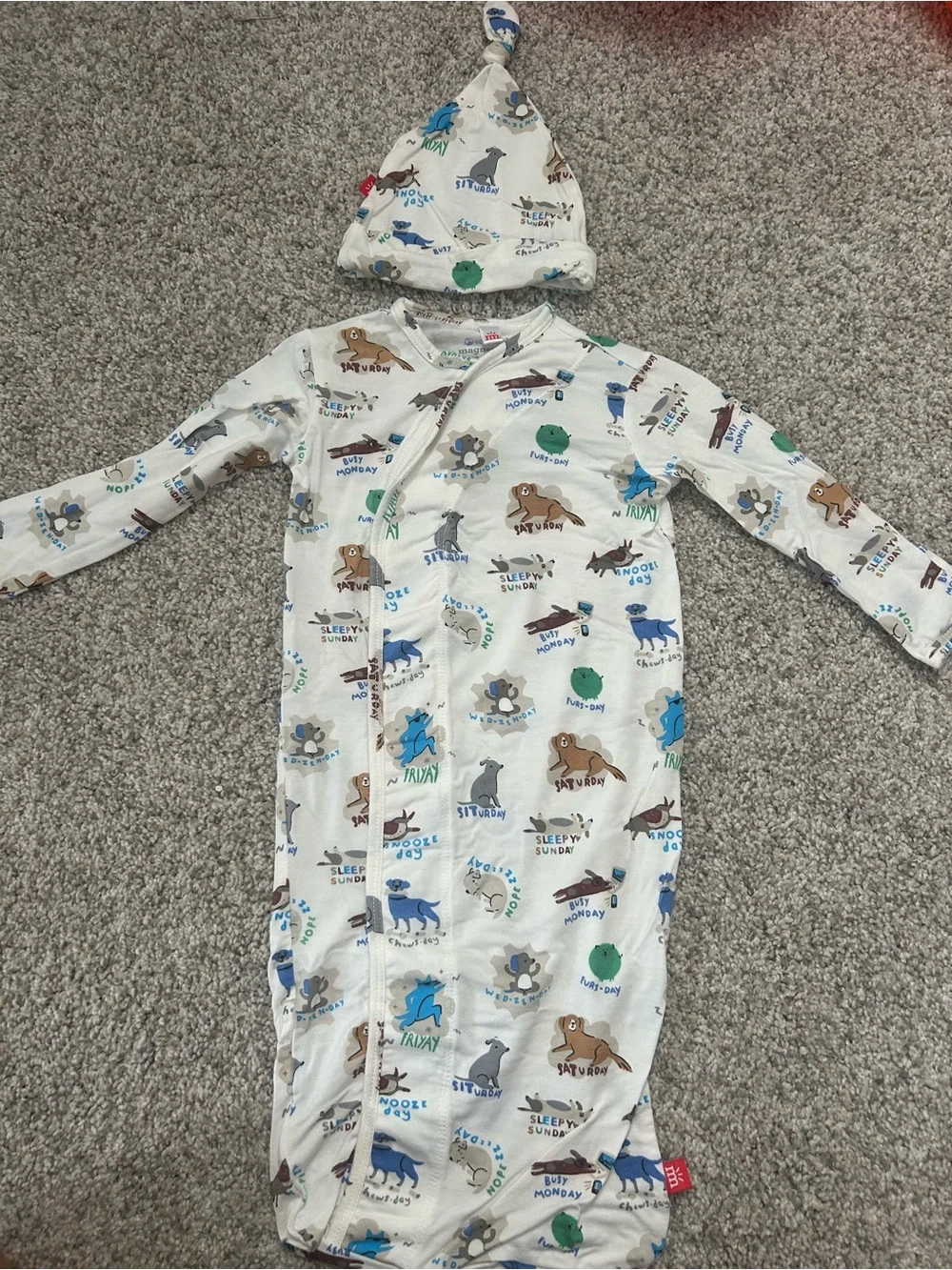 Magnetic Me Dog Print Baby Gown with Hat
